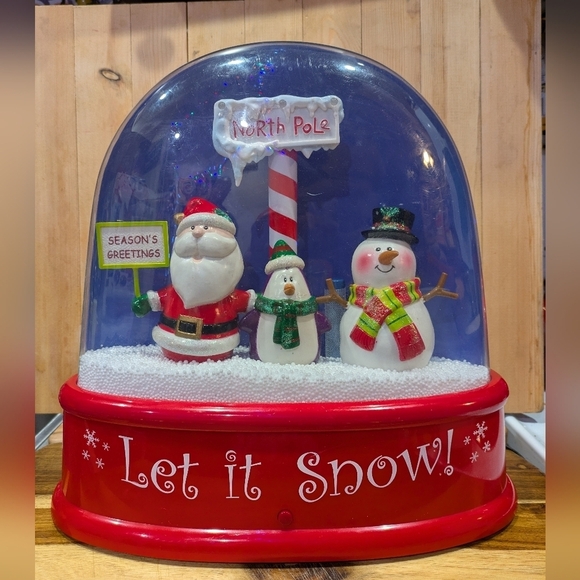 Gemmy Other - Festive Snow Globe with Santa and Snowman - Red Base Plays Christmas Music 14x13